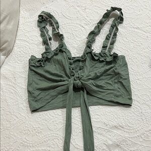 Fashion Nova Olive Ruffled Crop Top